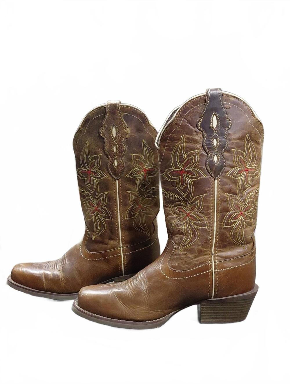 "Justin Boots" Womens "Jungle" Sz.6B, Leather Embroidered Western Heeled Boots..